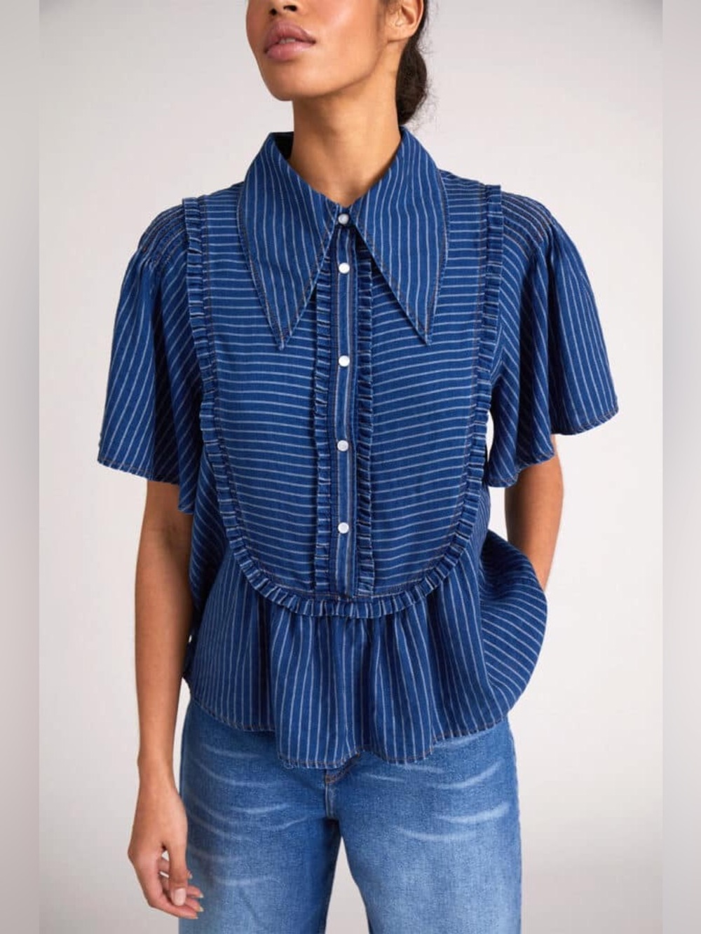Munthe Cici Indigo Peplum Button-Up Top NWOT EU40